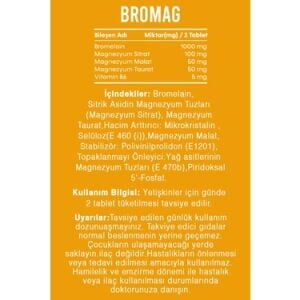 Vitisfera Bromag – Magnezyum Kompleksi ve Bromelain – Magnezyum Sitrat, Malat, Taurat, Vitamin B6 – 60 Tablet