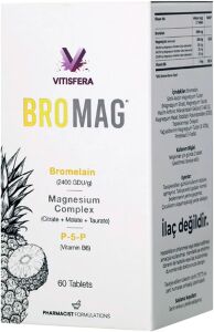 Vitisfera Bromag – Magnezyum Kompleksi ve Bromelain – Magnezyum Sitrat, Malat, Taurat, Vitamin B6 – 60 Tablet