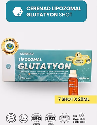 Cerenad Glutatyon, Lipozomal Glutatyon, Lipozomal C Vitamini, Hyaluronik Asit 20ml X 7 Shot Içilebilir