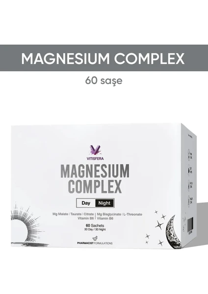 Vitisfera Magnezyum Complex Gündüz-Gece 60 Saşe Magnezyum Malat, Sitrat,taurat, Bisglisinat, L-Treonat ve B6